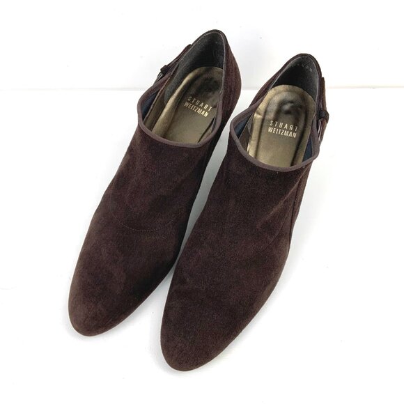 Stuart Weitzman Alma Chocolate Brown Leather Suede Ankle Boote Heel Sz 10 - 9.5 - Picture 2 of 16